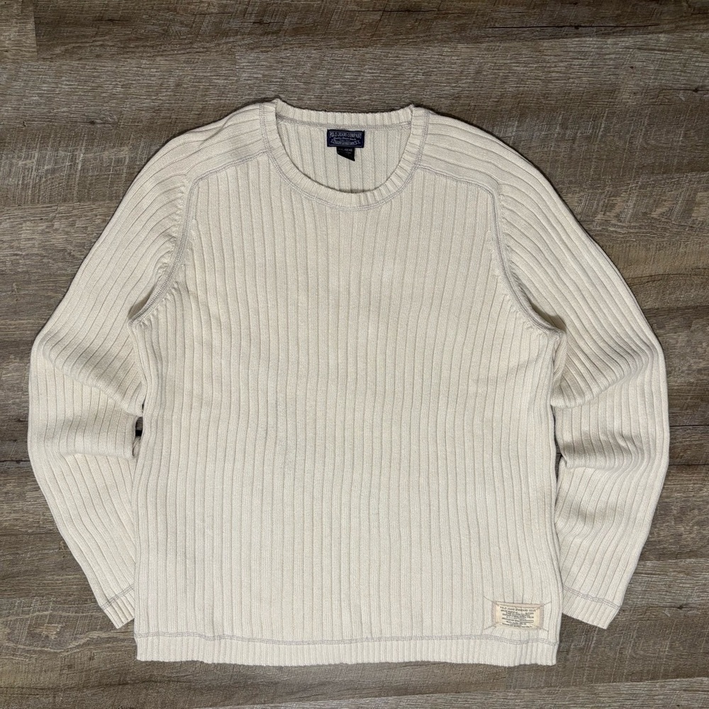 90s Polo Ralph Lauren Ribbed Knit Sweater Men's XXL Cotton Oversized Eggshell